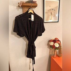 & Other Stories Paris Atelier Black Knit Wrap Short Sleeve Cardigan